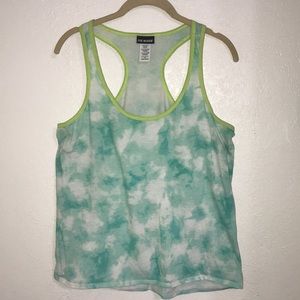Blue/ white tie dye w/ green racer back tank top